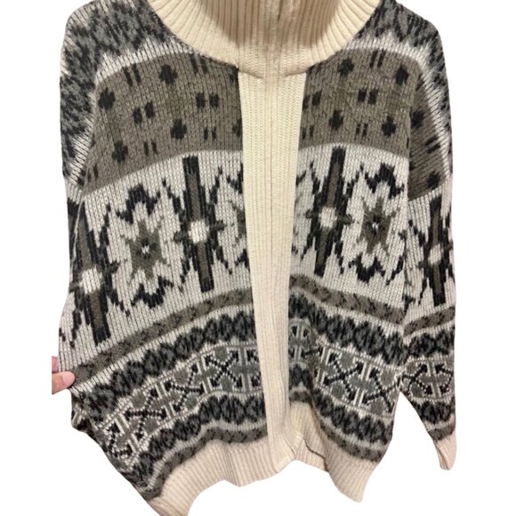 Vintage London Fog Full Zip Acrylic Jacket In Cream/Black W/ Turtleneck Collar - Picture 3 of 9